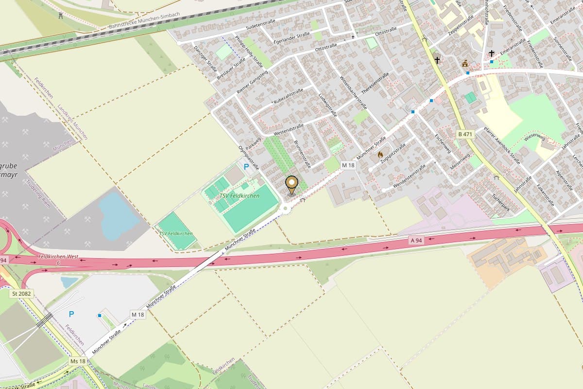 Kartenausschnitt Albrecht Immobilien, Olympiastraße 2b, 85622 Feldkirchen (OpenStreetMap)